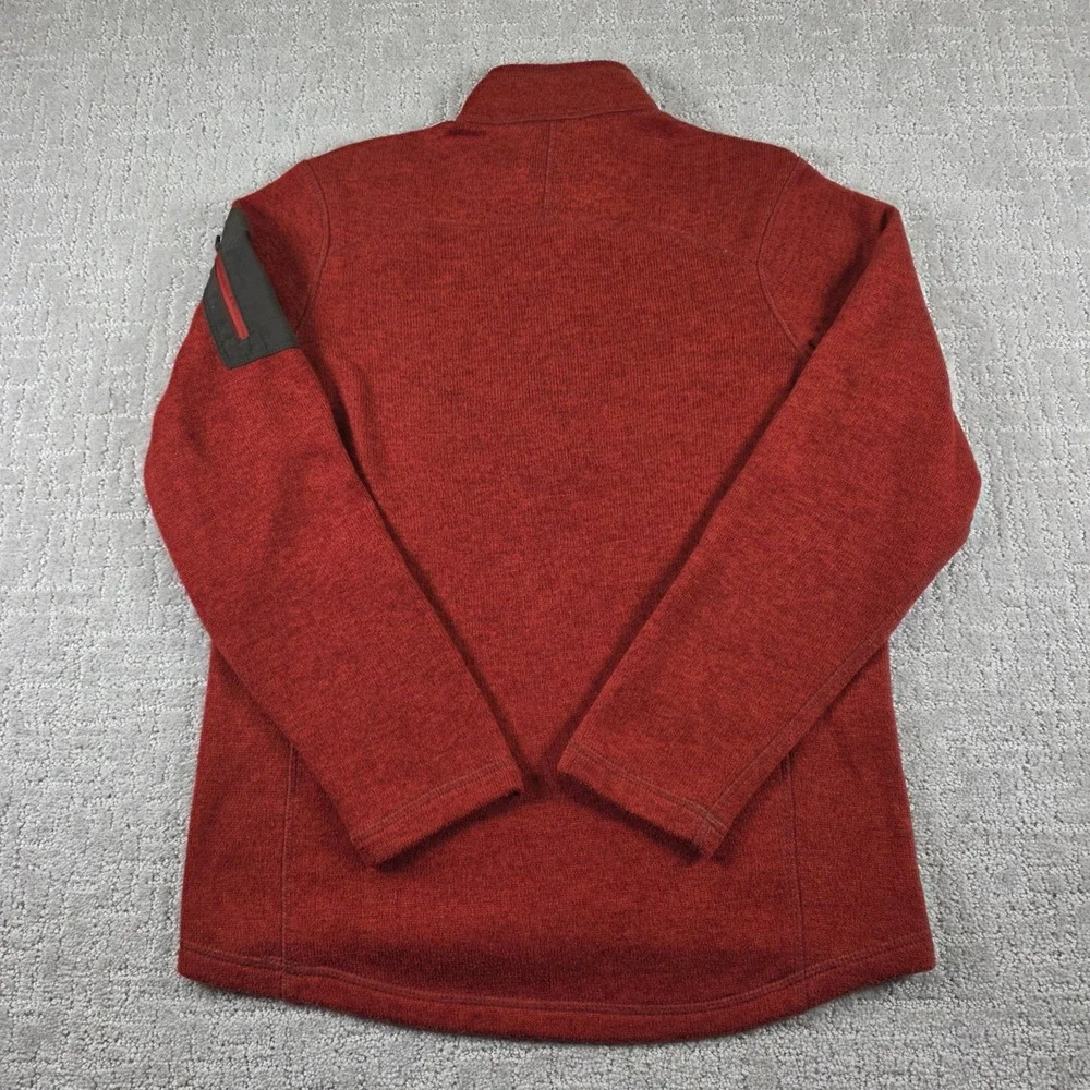 Eddie Bauer Mens Medium Quarter Zip Fleece Pullover Sweater Burnt Orange Pockets